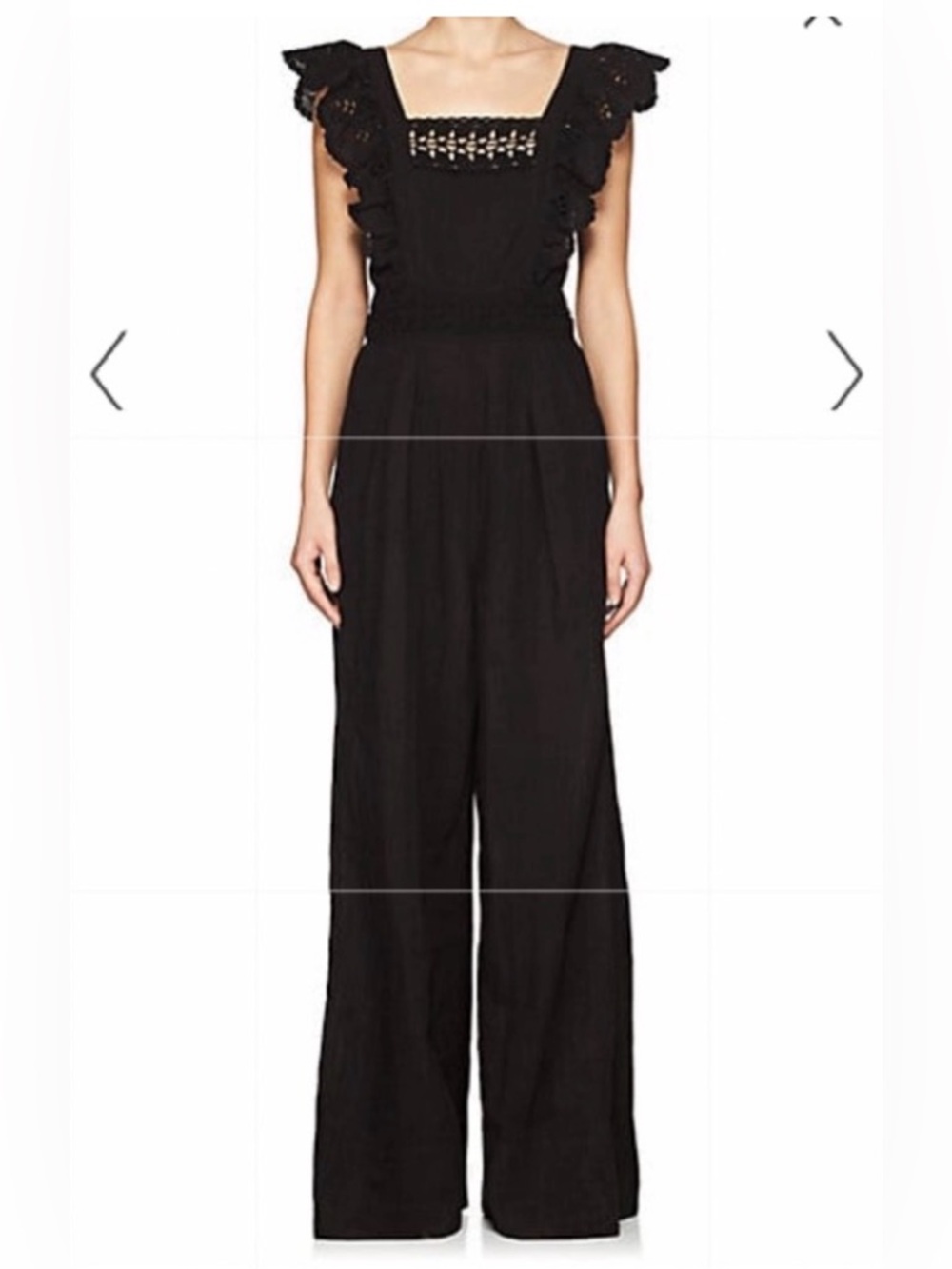 Ulla Johnson Black Lace Ruffle Open Back Wide Leg Jumpsuit Boho Romantic Size 2